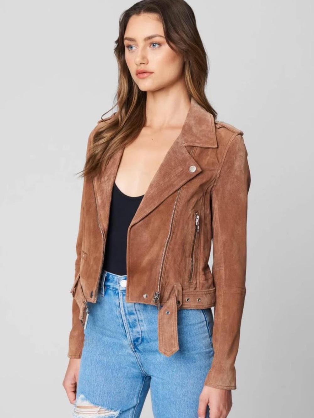 Blank NYC Suede Moto Jacket in Chestnut Brown